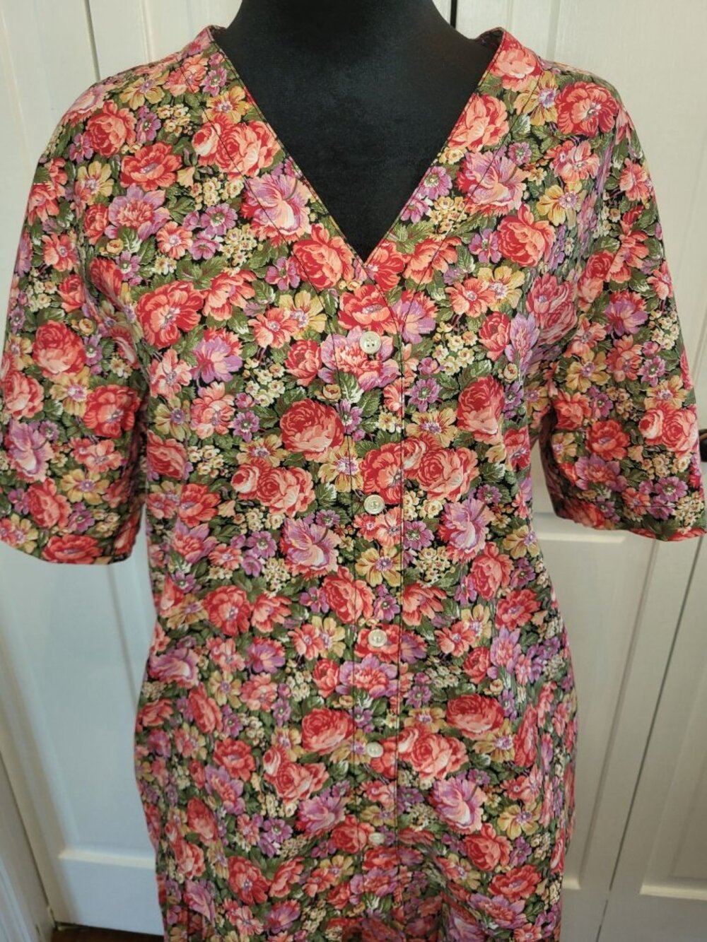 Vintage 80s Herman Geist Pink Rose Floral Cotton Skirt Blouse 10 Cottage Preppy - Picture 9 of 12